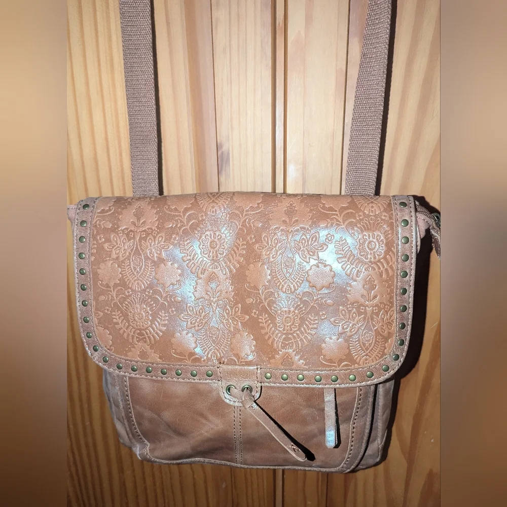 The Sak Ventura Convertible Tan Embossed Leather Backpack